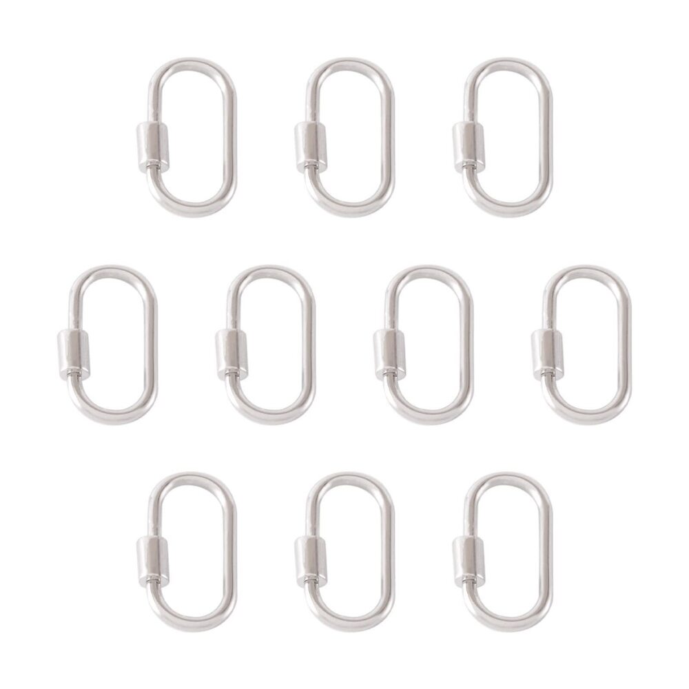 5590 10Pcs Brass Screw Carabiner Lock Charms Platinum Oval Necklace Lock